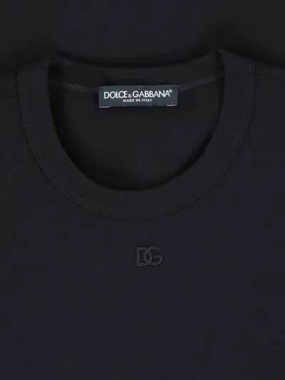 Dolce & Gabbana Black Crewneck T-shirt With Tonal Logo Lettering Embroidery On The Front In Cotton Stretch Man In Black