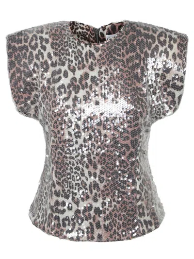 Ganni Women Printed Leopard Sequins T-shirt In Animal Print