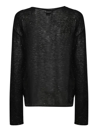 Pinko Salomone Wool Sweater With Micro Sequins In Black