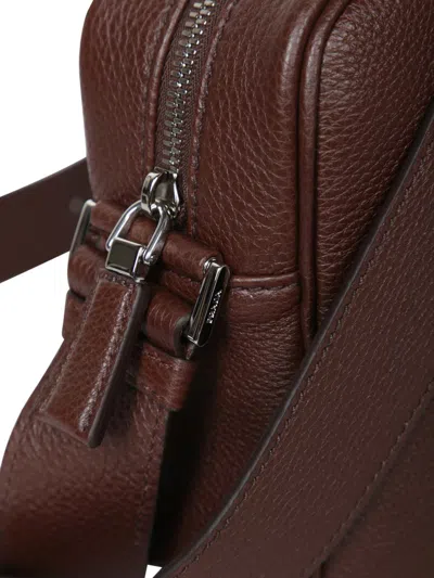 Prada Triangle Logo Leather Messenger Bag In Black