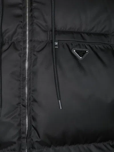 Prada Re-nylon Gabardine Hooded Down Jacket In Black