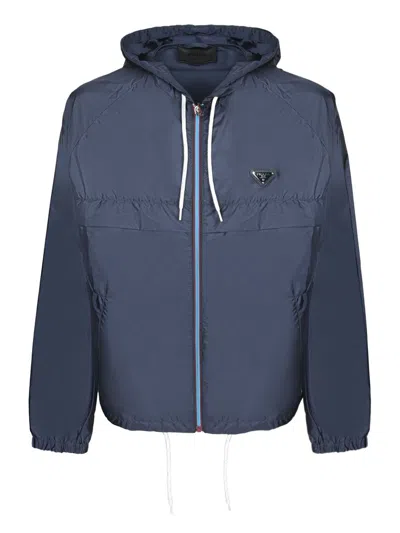 Prada Waterproof Hooded Jacket In Blue