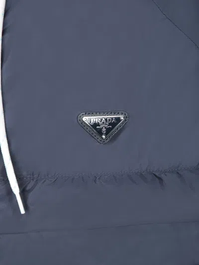 Prada Waterproof Hooded Jacket In Blue