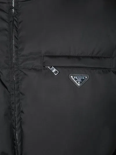 Prada High Collar Long Sleeve Cotton Coat In Black