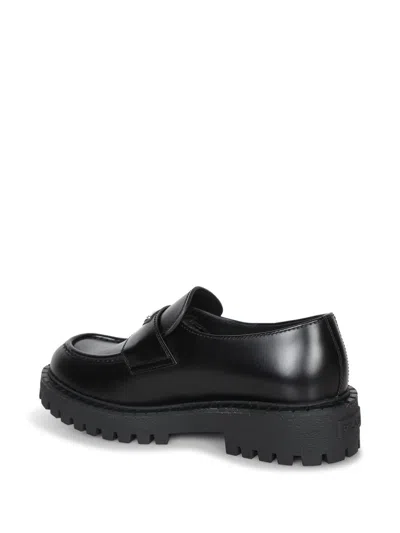 Prada Polished Black Leather Loafers With Chunky Rubber Sole In Black