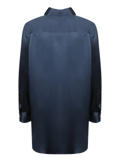 Tom Ford Collared Neck Satin Finish Long Sleeves In Blue