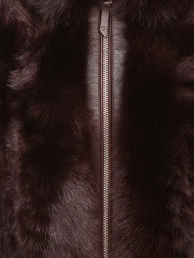 Tom Ford Leather Buckle Detail Jacket With Faux Fur In Burgundy