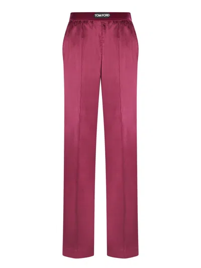 Tom Ford Fuchsia Pants With Elastic Waist With Logo Lettering In Silk Stretch Woman
