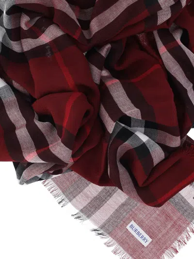 Burberry Check Wool Scarf In Red
