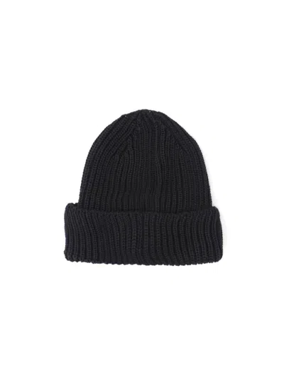 C.p. Company Black Knit Beanie With Googles Detail On The Front In Black