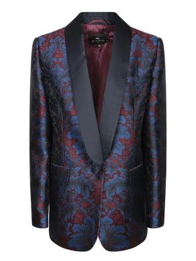 Etro Single-breasted Silk Jacquard Blazer In Blue