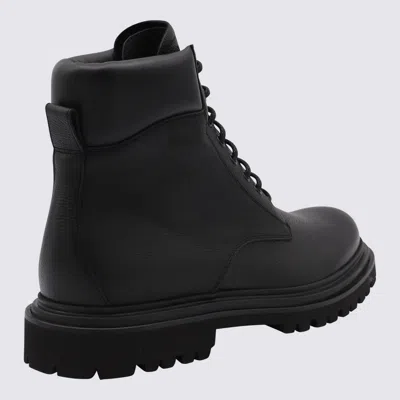 Dolce & Gabbana Grained Leather Lace-up Ankle Boots In Black