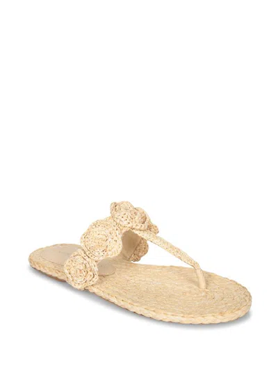 Stuart Weitzman Floral Braided Open Toe Flat Sandals In Neutral