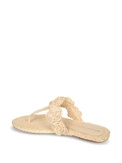 Stuart Weitzman Floral Braided Open Toe Flat Sandals In Neutral
