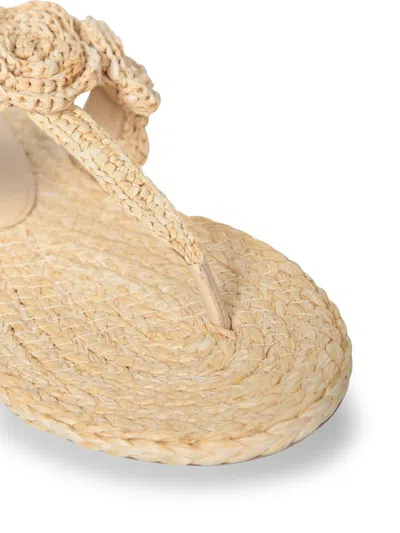 Stuart Weitzman Floral Braided Open Toe Flat Sandals In Neutral