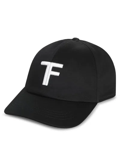 Tom Ford Logo-embroidered Leather-trimmed Cotton-twill Baseball Cap In Black