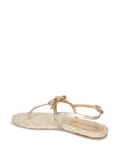 Stuart Weitzman Felicity Bow Braided Flat Open Espadrille In Neutral