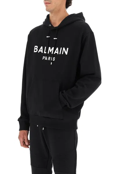 Balmain Logo Printed Cotton Sweatshirt In Black