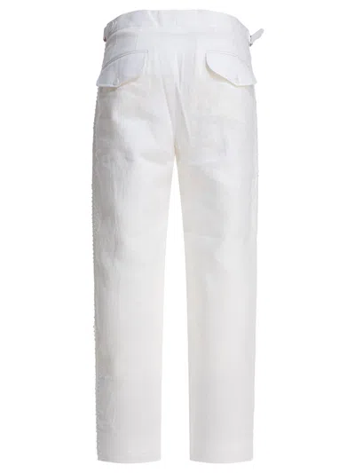 Bode Crochet-insert Linen Trousers In White