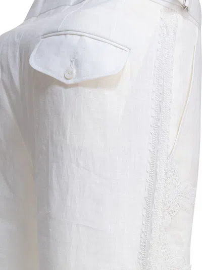 Bode Crochet-insert Linen Trousers In White