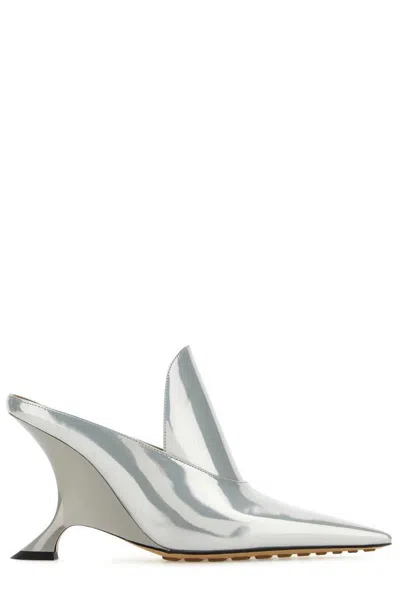 Bottega Veneta Rocket Mules In Silver Leather