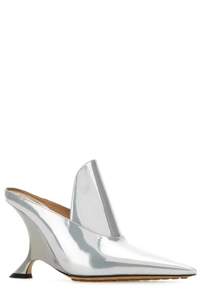 Bottega Veneta Rocket Mules In Silver Leather