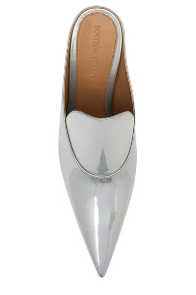 Bottega Veneta Rocket Mules In Silver Leather