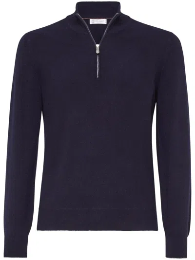 Brunello Cucinelli Ribbed Collar High Neck Sweater In Black