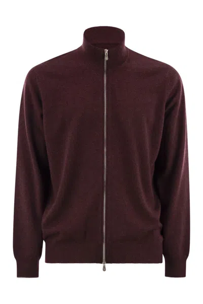 Brunello Cucinelli Men High-necked Cashmere Cardigan With Zip In Brown