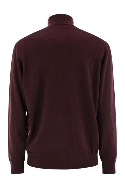 Brunello Cucinelli Men High-necked Cashmere Cardigan With Zip In Brown