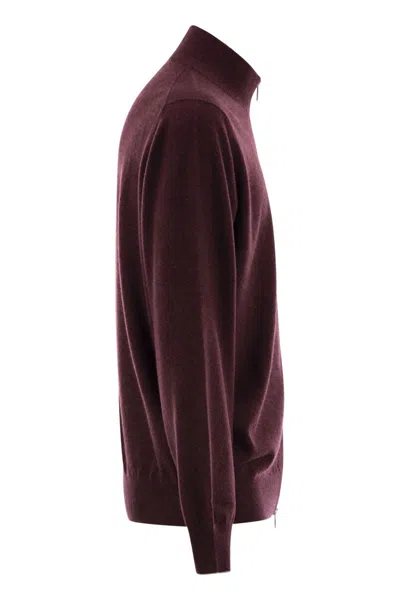 Brunello Cucinelli Men High-necked Cashmere Cardigan With Zip In Brown