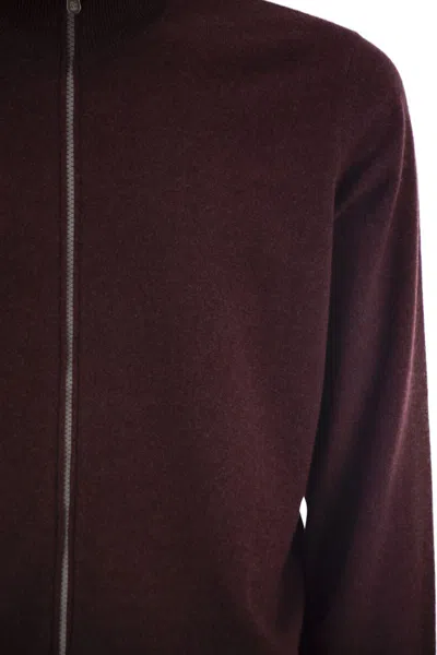 Brunello Cucinelli Men High-necked Cashmere Cardigan With Zip In Brown