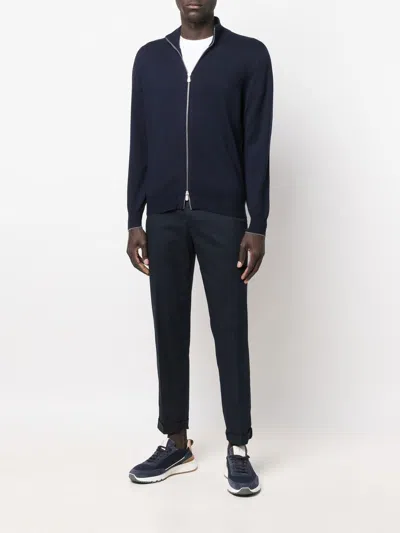 Brunello Cucinelli Cashmere High Neck Zip-up Cardigan In Blue