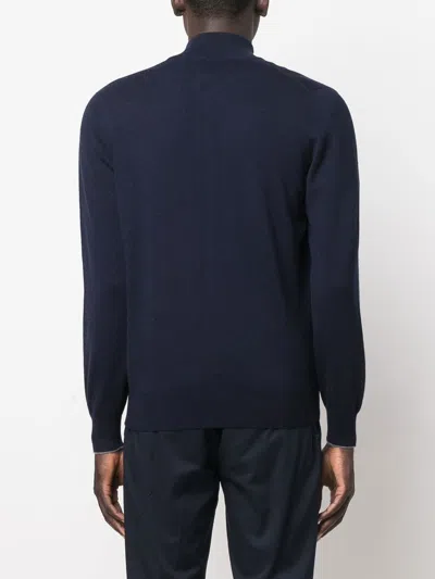 Brunello Cucinelli Cashmere High Neck Zip-up Cardigan In Blue