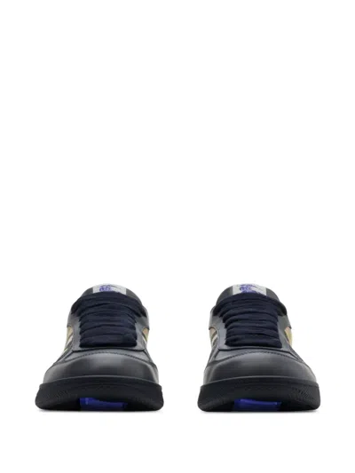 Burberry Indigo Blue Leather And Check Sneaker Terrace In Black
