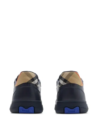 Burberry Indigo Blue Leather And Check Sneaker Terrace In Black