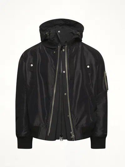 Sacai Zip-front Hooded Jacket In Black