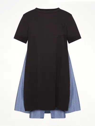Sacai Cotton Dress With Fabric Inserts In Blue