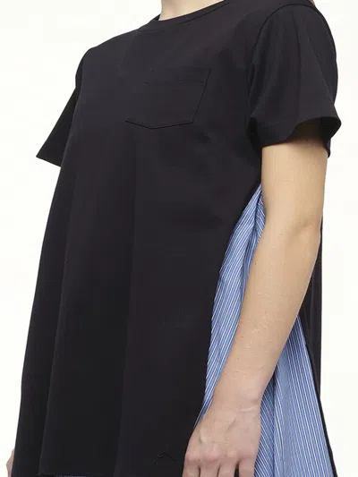 Sacai Cotton Dress With Fabric Inserts In Blue