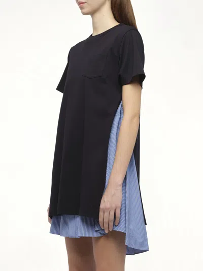 Sacai Cotton Dress With Fabric Inserts In Blue