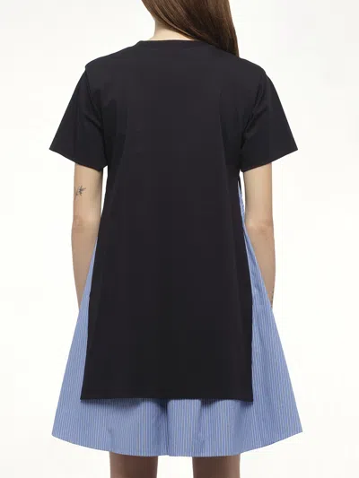 Sacai Cotton Dress With Fabric Inserts In Blue
