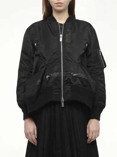 Sacai Women's Nylon Twill Blouson With Drawstring In Black