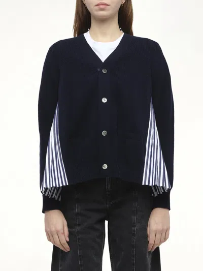 Sacai X Women's Wool Knit X Cotton Poplin Cardigan