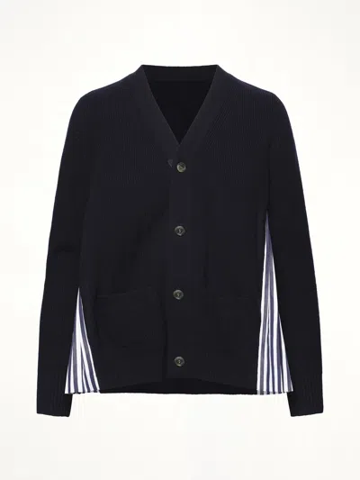 Sacai X Women's Wool Knit X Cotton Poplin Cardigan