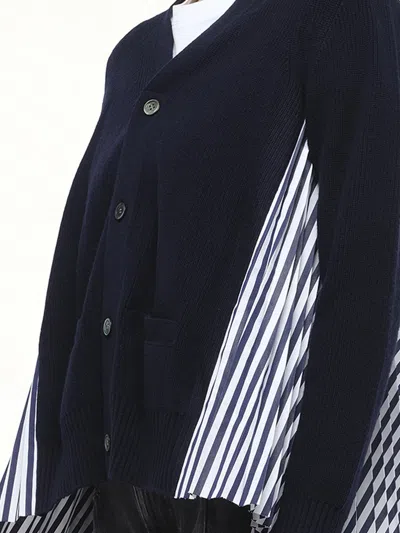 Sacai X Women's Wool Knit X Cotton Poplin Cardigan