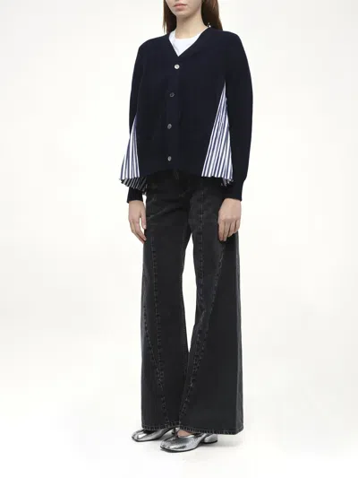 Sacai X Women's Wool Knit X Cotton Poplin Cardigan