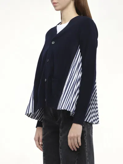 Sacai X Women's Wool Knit X Cotton Poplin Cardigan