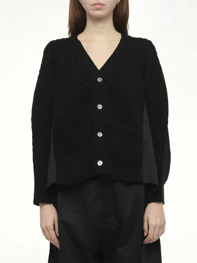 Sacai X Women's Wool Knit X Cotton Poplin Cardigan