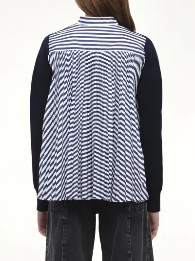 Sacai X Women's Wool Knit X Cotton Poplin Cardigan