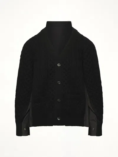 Sacai X Women's Wool Knit X Cotton Poplin Cardigan